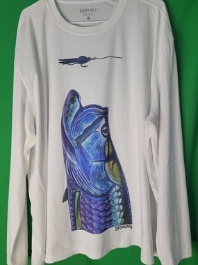 White Performance Fishing Shirt Mens Tarpon Head Graphic Denali Size 3x 3XL Wick